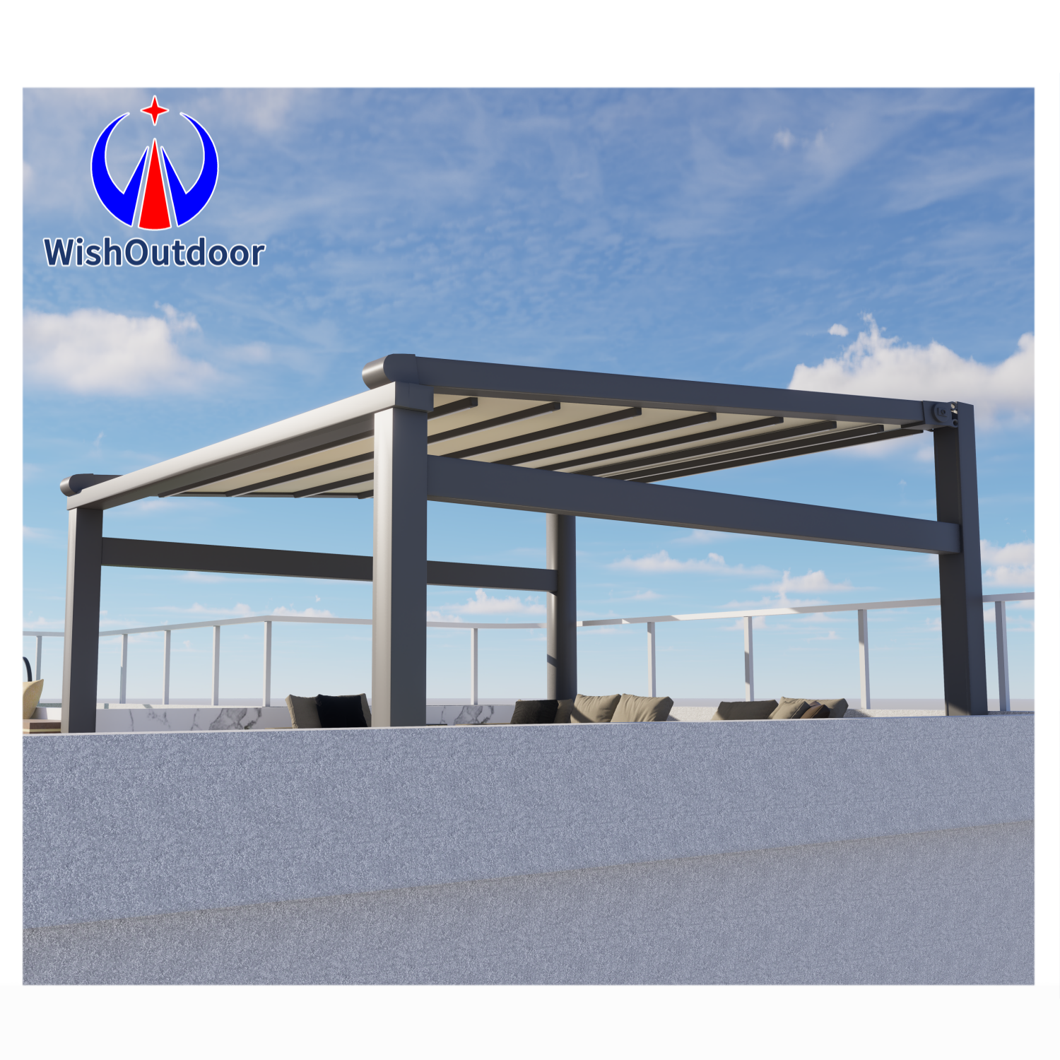 Outdoor Motorized Aluminium Retractable Awning  Retractable Roof Pergola Gazebos Motorized  With Sun Shade Canopy