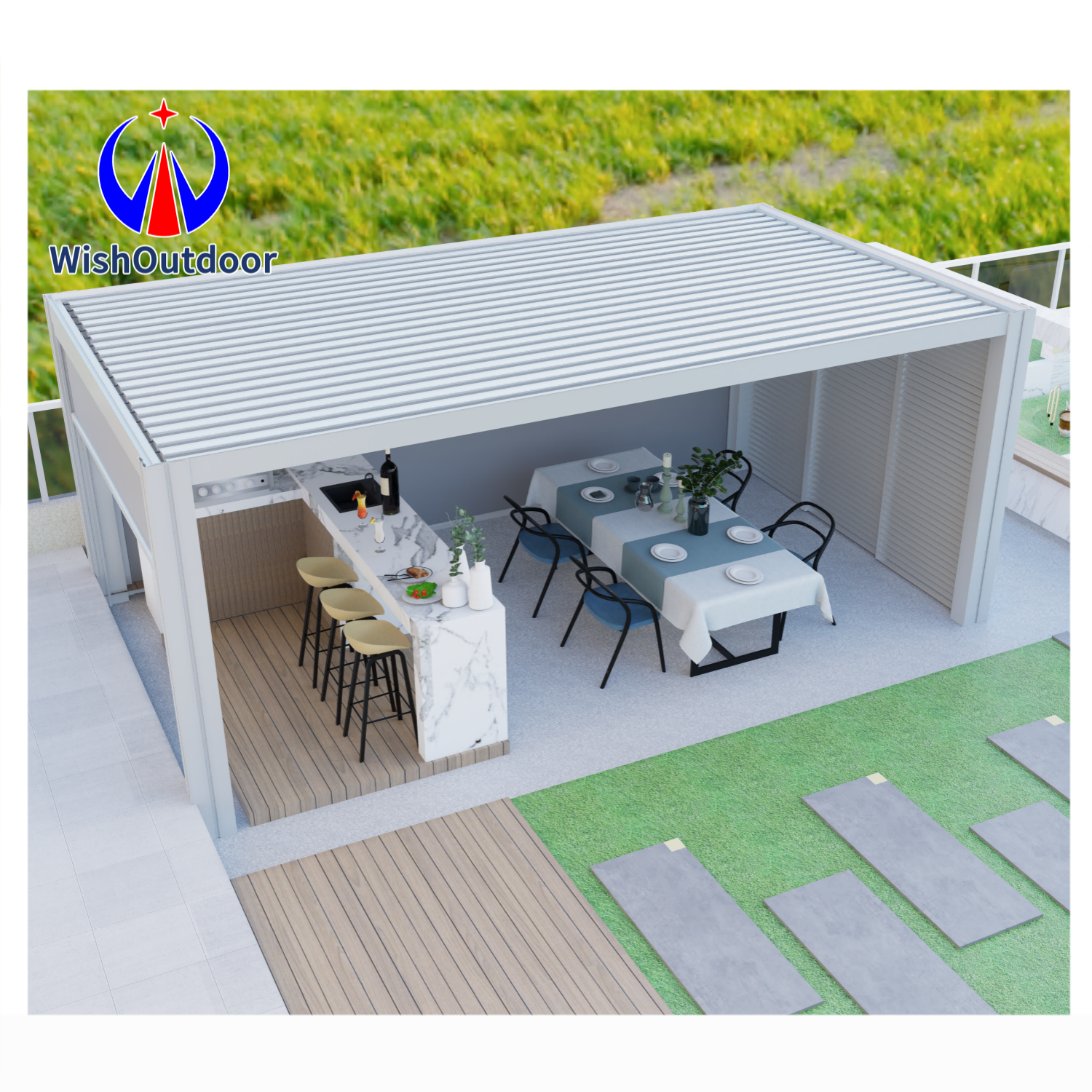 Modern Outdoor Aluminium Waterproof Pergola Motorized Garden Gazebo Outdoor Aluminium Louvre Roof Bioclimatica Pergola