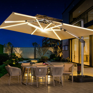 Garden Aluminium Umbrellas Solar Powered Heavy Duty Parasol Rectangle Cantilever Roman Patio Umbrellas