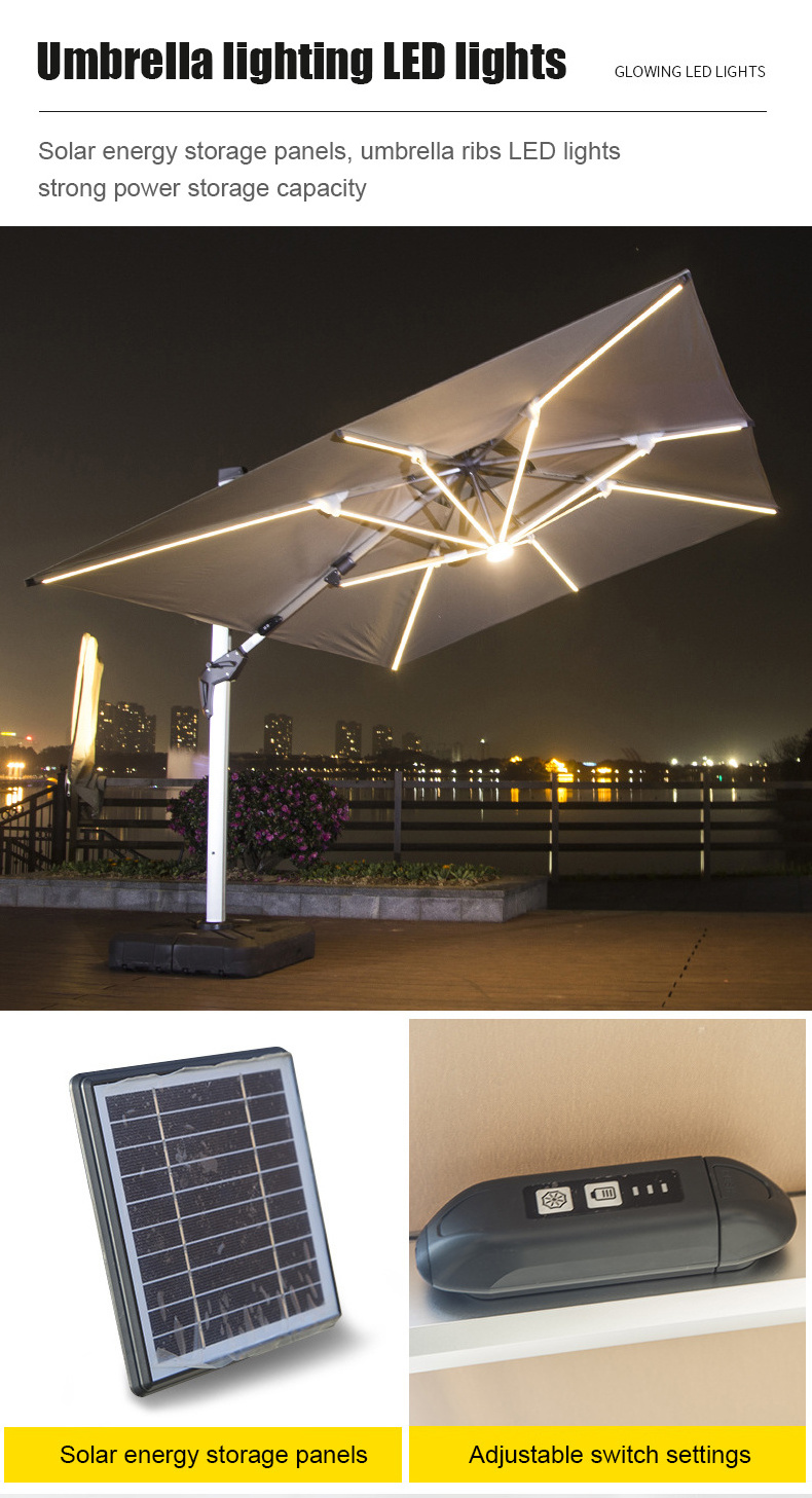 High quality Cantilever Solar Led Patio Umbrella Outdoor Parasol Large Solar Roman Umbrella