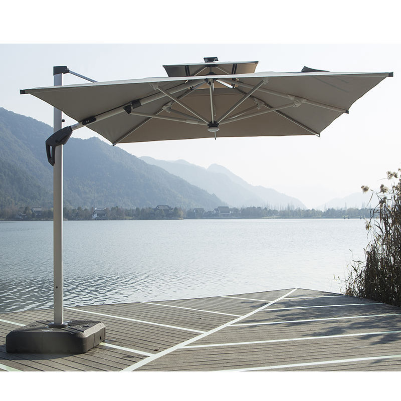 High quality Cantilever Solar Led Patio Umbrella Outdoor Parasol Large Solar Roman Umbrella