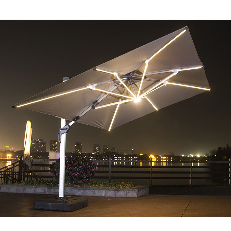 High quality Cantilever Solar Led Patio Umbrella Outdoor Parasol Large Solar Roman Umbrella