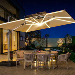 High quality Cantilever Solar Led Patio Umbrella Outdoor Parasol Large Solar Roman Umbrella