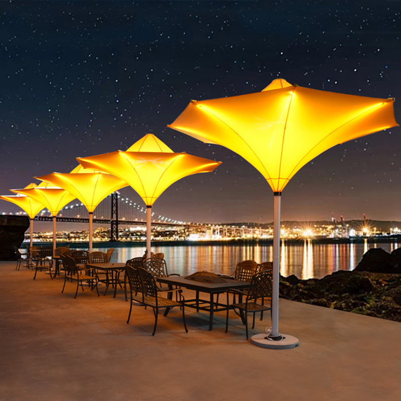 3.5M Big Heavy Duty Commercial Outdoor Parasol Round Flower Shape Hotel Led Tulip Umbrellas With LED Light