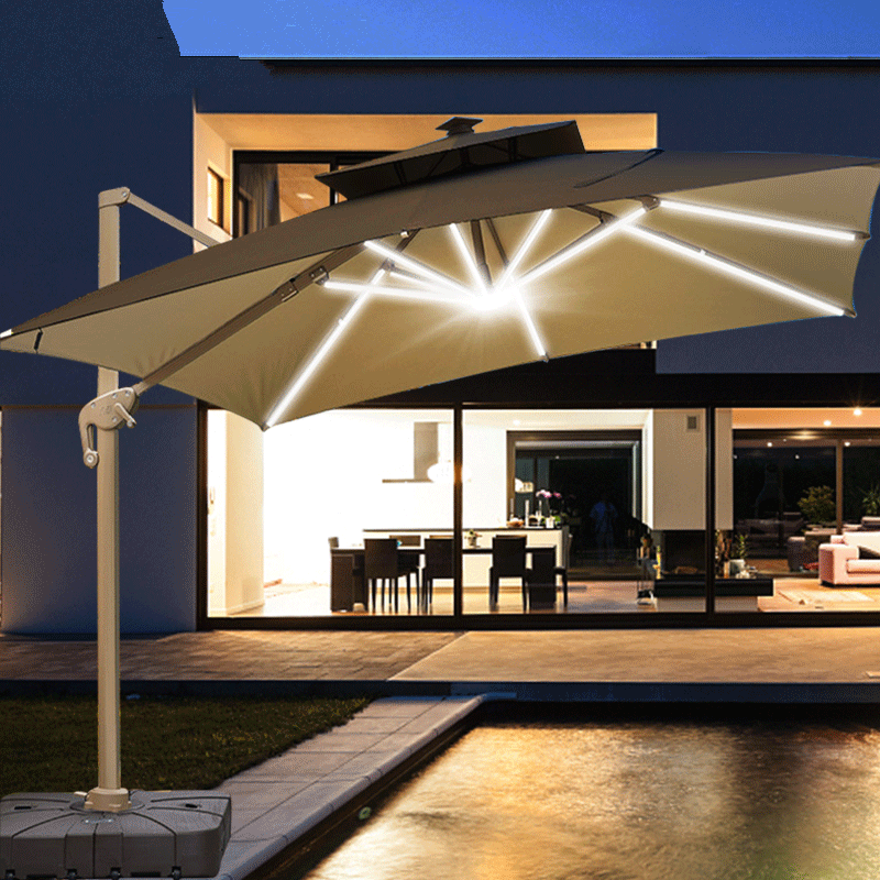 Aluminum Beach Patio Garden Umbrella Solar Power LED Cantilever Outdoor Solar Umbrella