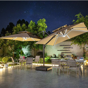 New Design Big Restaurant Umbrella Outdoor Parasol Cafe Solar Double Side Cantilever Umbrella with LED Light