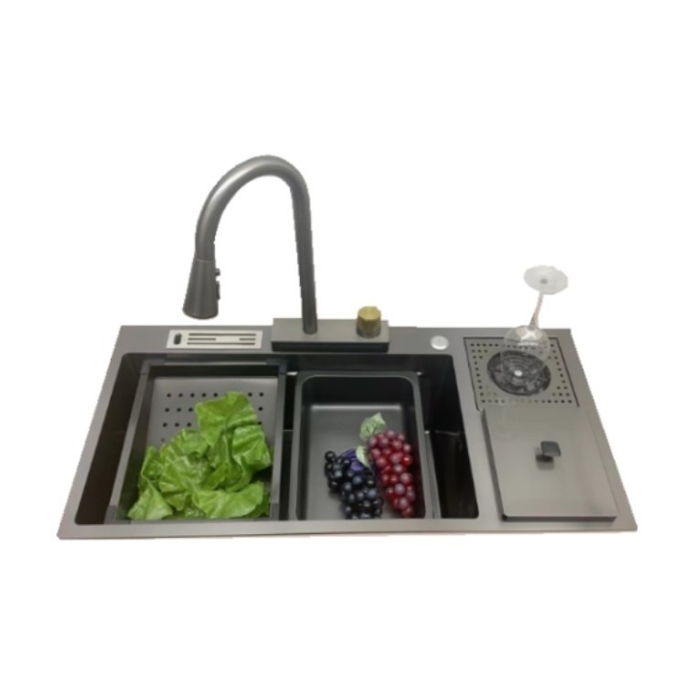 Nano Handmade Sink with Cup Washer with Drain and Kitchen Faucet Farmhouse Wash Basin Black SUS304 Modern Single Bowl 5 Years