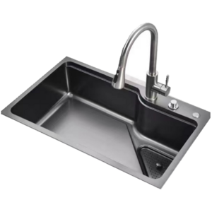 Single Bowl Kitchen Sink Handmade Under Mount Waterfall Faucet Farmhouse Nano Handmade Sinks 304 Stainless Steel Modern Round