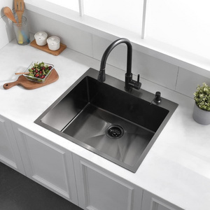 Nano Black Topmount Kitchen Sink Black Drop in Kitchen Sink, Luckyhorse 16 Gauge Stainless Steel with 2 Holes Modern 3 Years