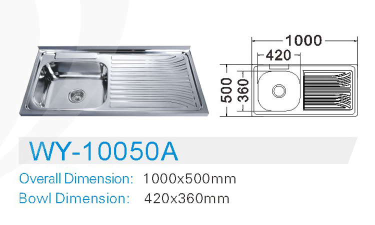 40X20 Inch Above Counter Layon or Inset Edge Single Bowl with Drainboard Stainless Steel Sink