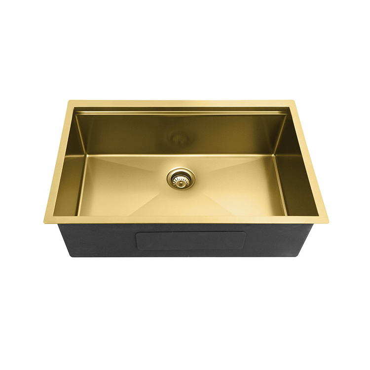 Kitchen Sinks Stainless Steel 304 Good Quality Undermount Deep Single Bowl Steel Customized Logo Contemporary Kitchen Gold