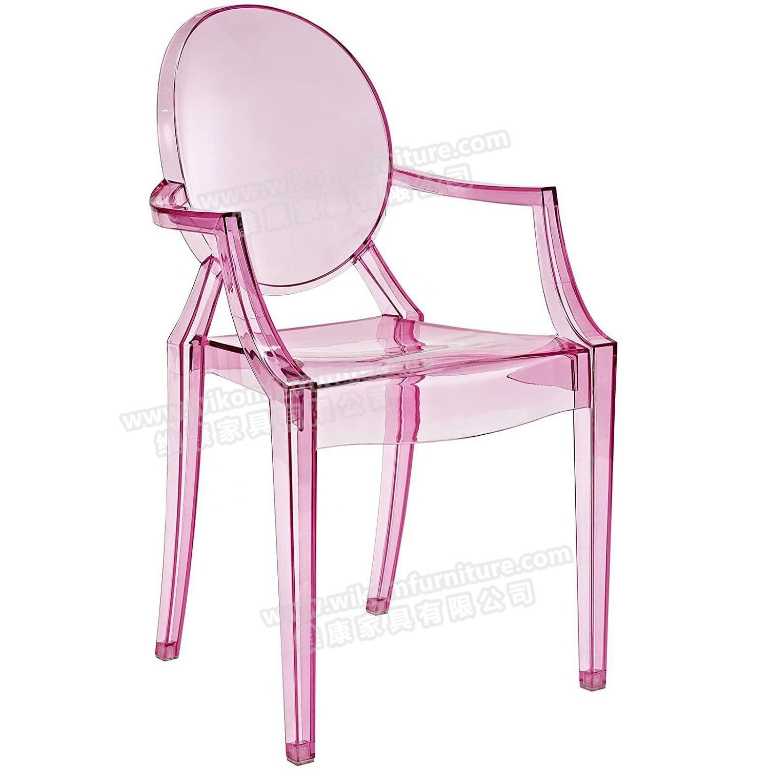 Modern Ghost Chair with Arms in Transparent Crystal Pink Dining Accent Chairs