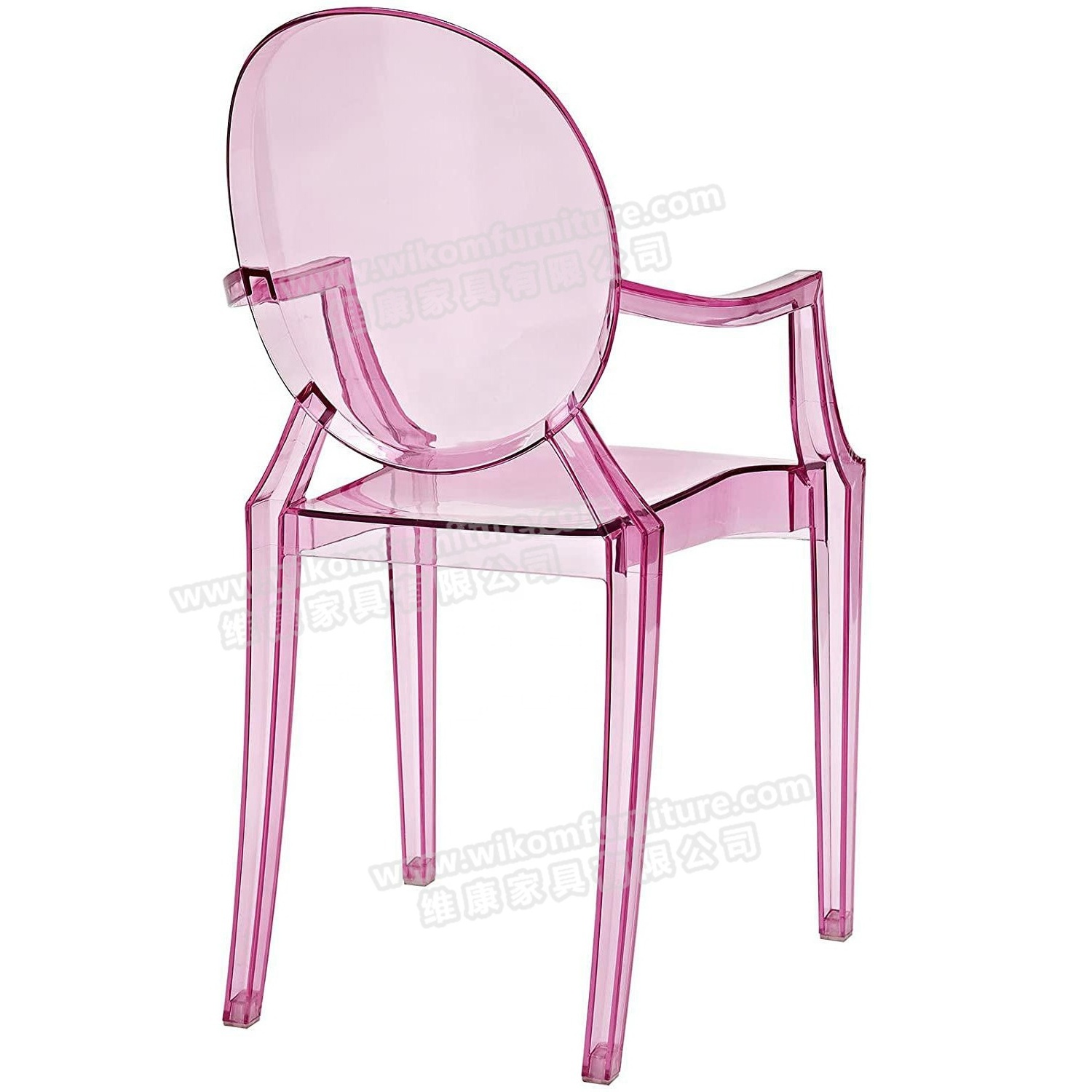 Modern Ghost Chair with Arms in Transparent Crystal Pink Dining Accent Chairs