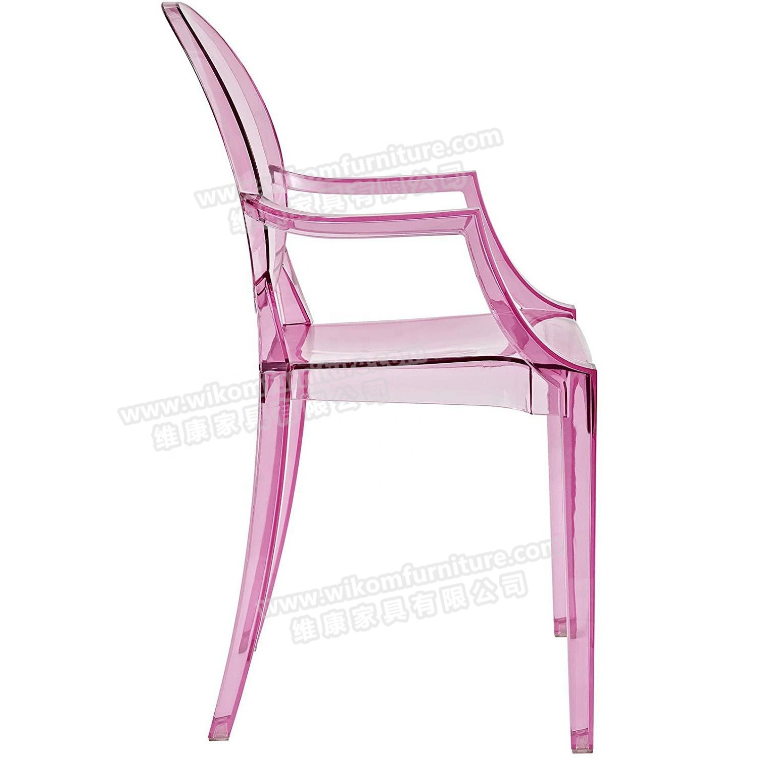 Modern Ghost Chair with Arms in Transparent Crystal Pink Dining Accent Chairs