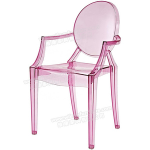 Modern Ghost Chair with Arms in Transparent Crystal Pink Dining Accent Chairs