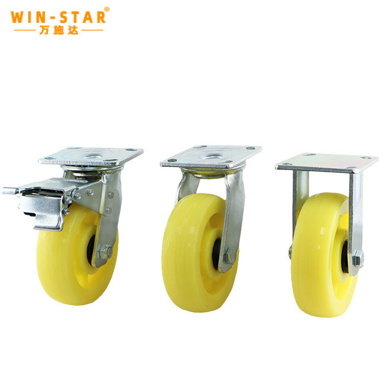 WINSTAR  Swivel Plate Locking Casters Wheels Set of 4 Red PU Anti-wear Smooth Casters with Brake