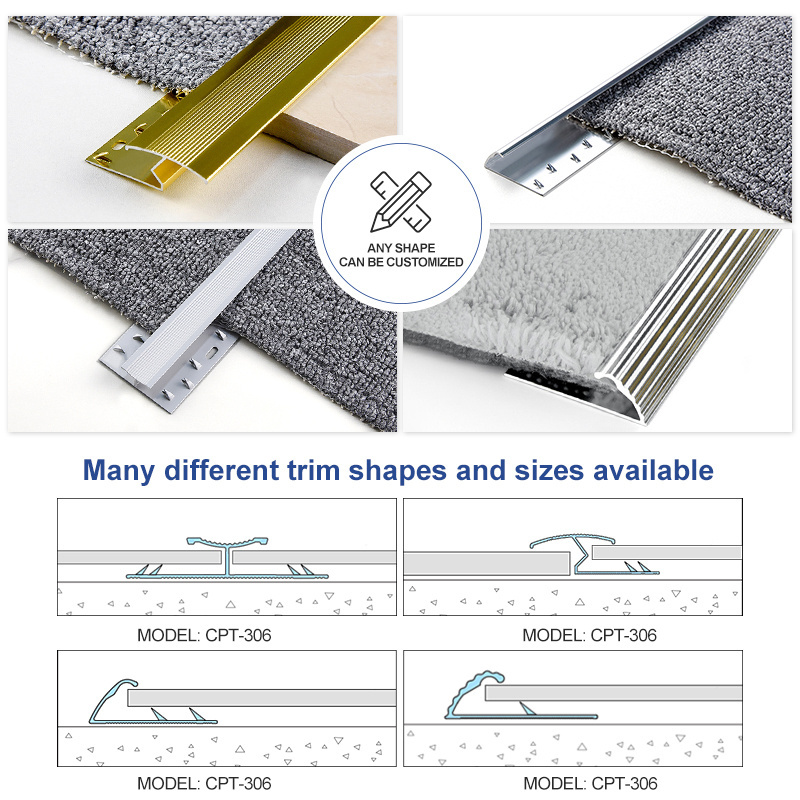 Customized Carpet Transition Strips Tack Strips Aluminum Carpet Edge Trim Gold Cover Transition Strips Carpet Tile Trim