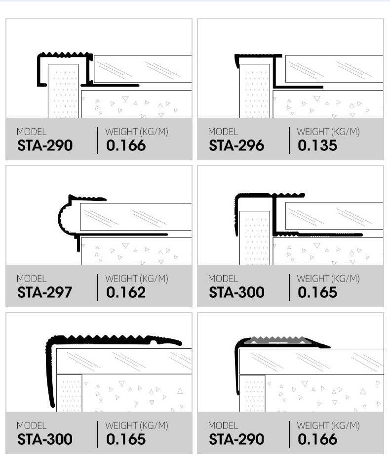 Anti Slip Rubber Aluminum Stair Nose Step Metal Porcelain Tile Light Lighting Edging Stair Nosing Trim