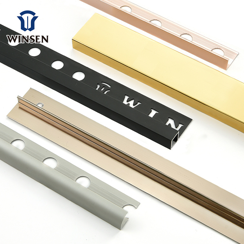 Custom Aluminum Tile Trim Multiple Metal Wall Floor Decorative Strip Aluminum/Stainless steel Tile Edge Trim Corner Strip Profil