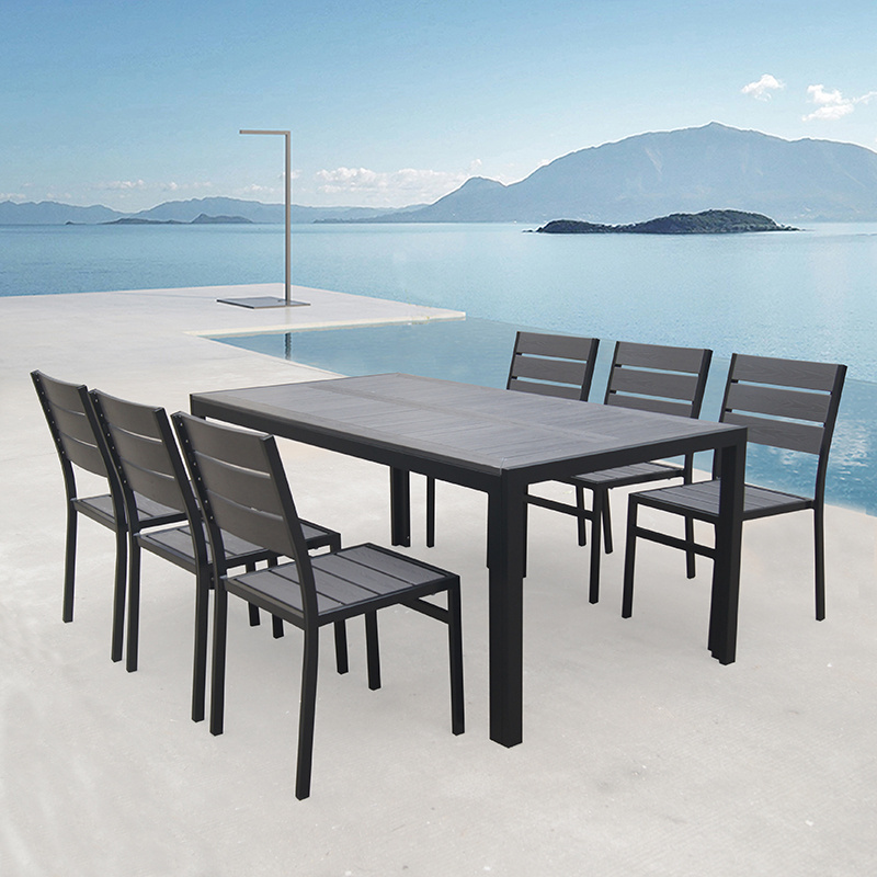 patio furniture factory direct wholesale aluminum plastic wood garden table and chairs