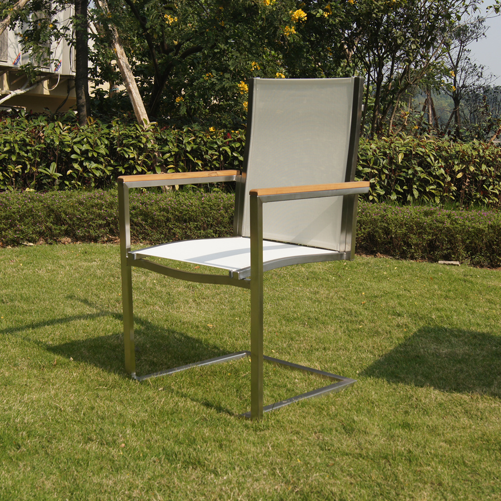 all weather stainless steel sling swing outdoor patio chair for cafe and restaurant use