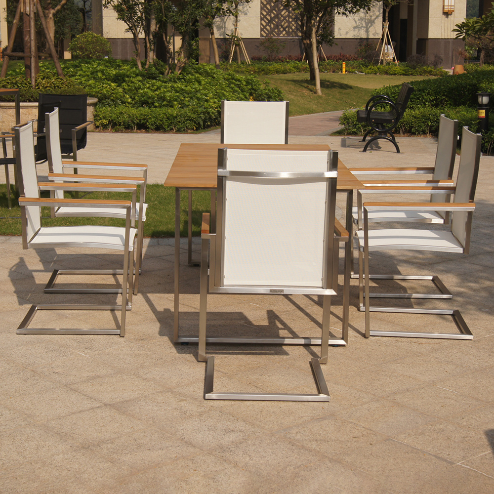 outdoor garden furniture germany with stainless steel teak table and mesh chair