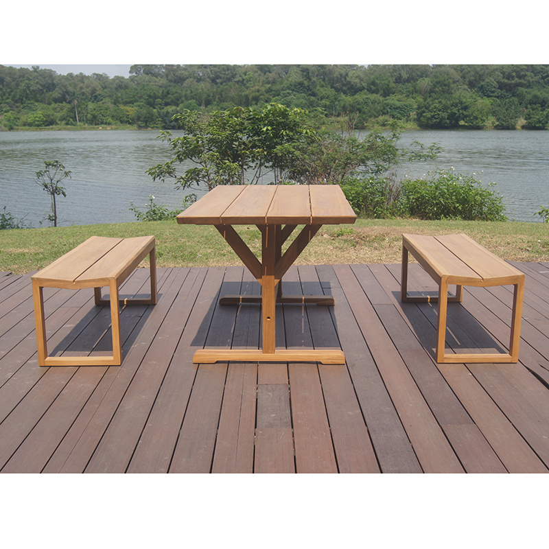 hot sale all weather outdoor garden teak wooden 2 seat bench with table