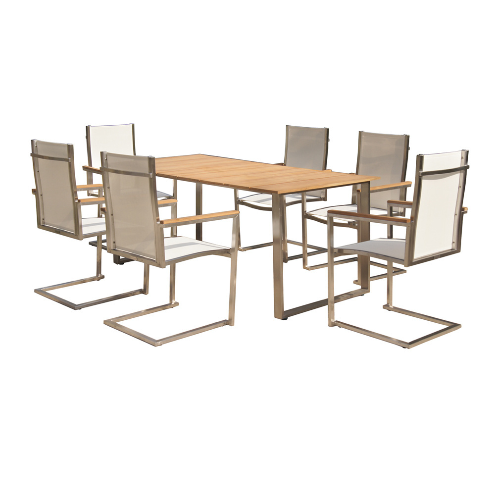 outdoor garden furniture germany with stainless steel teak table and mesh chair