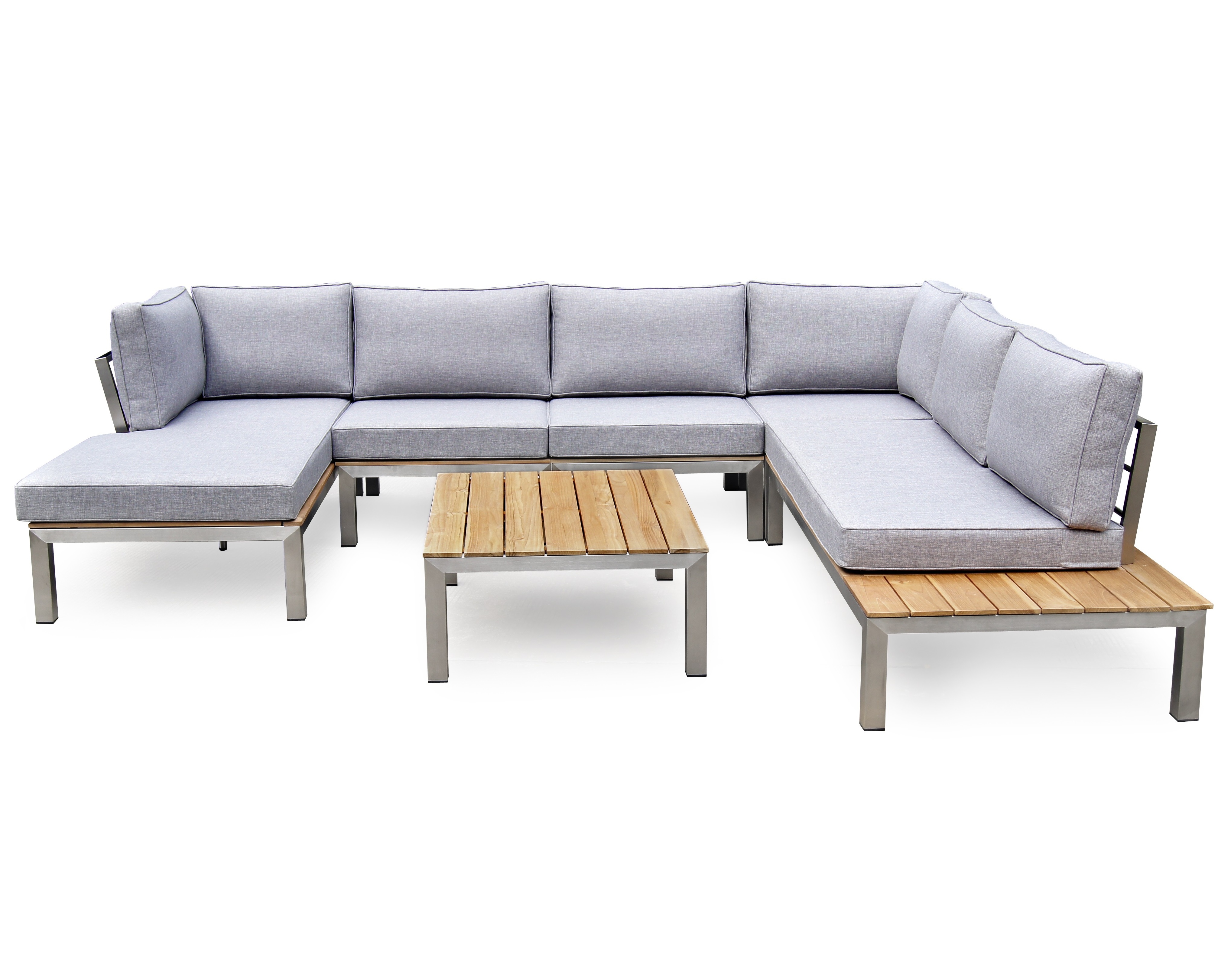 Waterproof Cushion Outdoor Sofa Stainless Steel Furniture Teak Wood Deep Seating Sectional Lounge Sofa Set