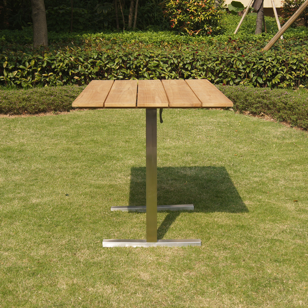 all weather luxury stainless steel teak wood outdoor folding bistro table