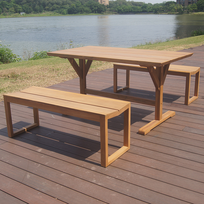 hot sale all weather outdoor garden teak wooden 2 seat bench with table