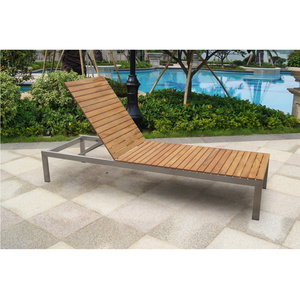 hot sale waterproof stainless steel teak solid wood outdoor poolside sun bed