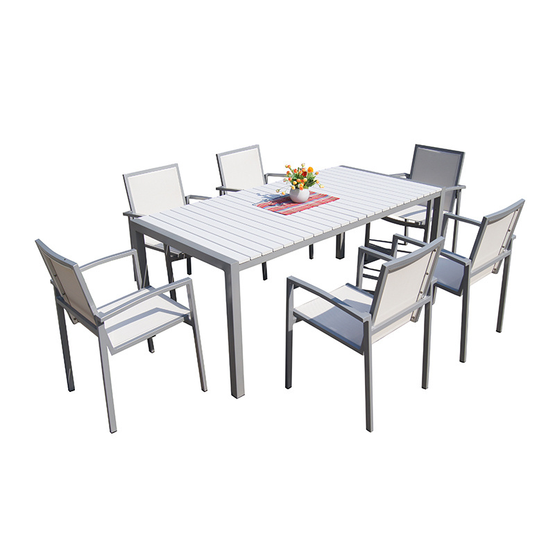 all weather outdoor furniture aluminum plastic wood patio table and chairs