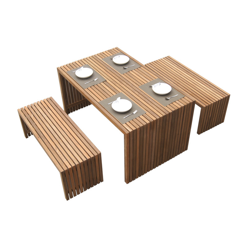 all weather waterproof outdoor patio teak wooden 2 seat bench with table