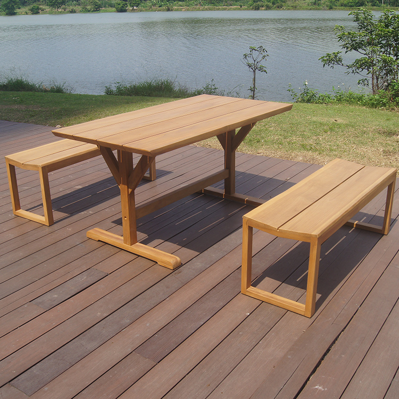 hot sale all weather outdoor garden teak wooden 2 seat bench with table