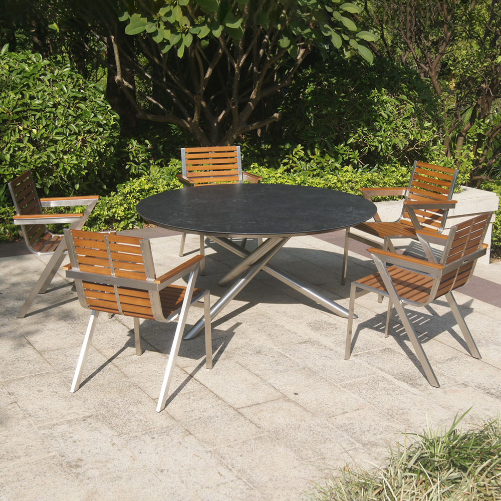 outdoor stainless steel teak wood glass based ceramic modern patio furniture