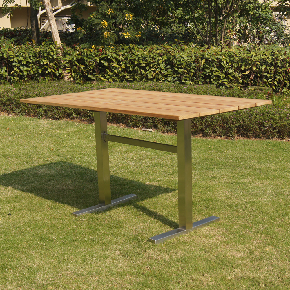 all weather luxury stainless steel teak wood outdoor folding bistro table