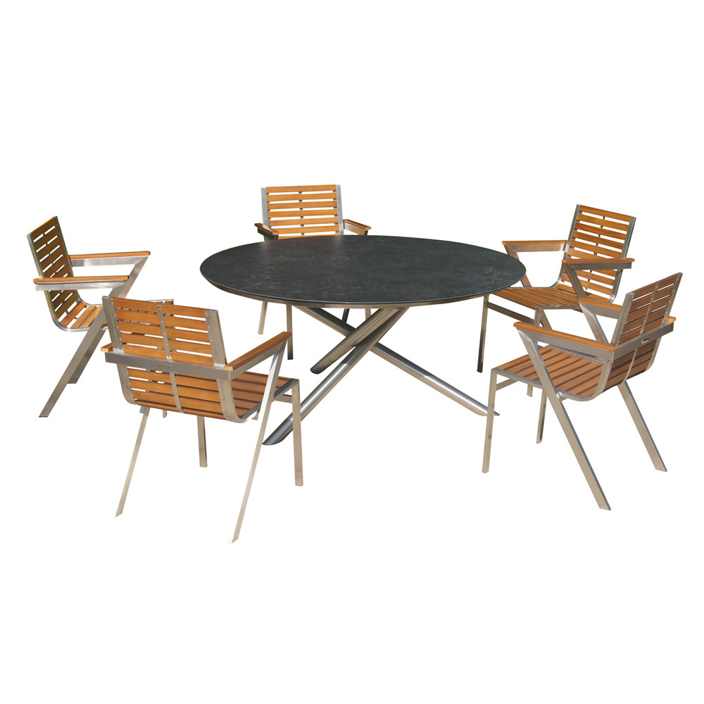 outdoor stainless steel teak wood glass based ceramic modern patio furniture