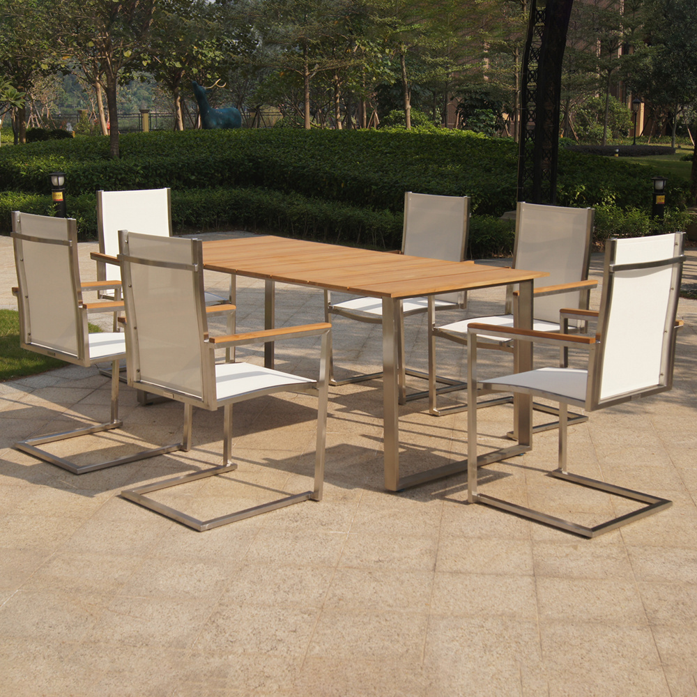 outdoor garden furniture germany with stainless steel teak table and mesh chair