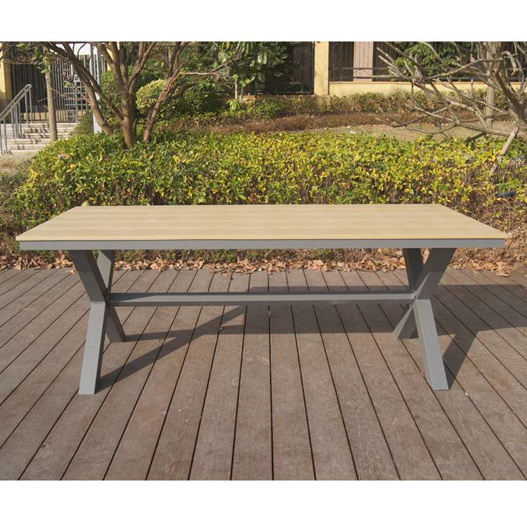 factory direct wholesale luxury all weather aluminum plastic wood garden table and bench