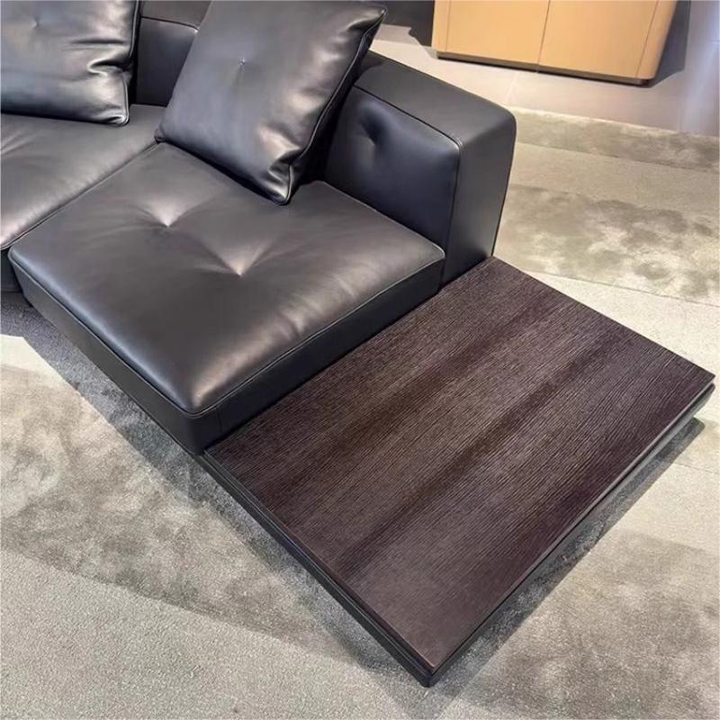 Siyi head layer leather sofa with irregular Italian minimalist fabric corner, large living room with straight and curved layout