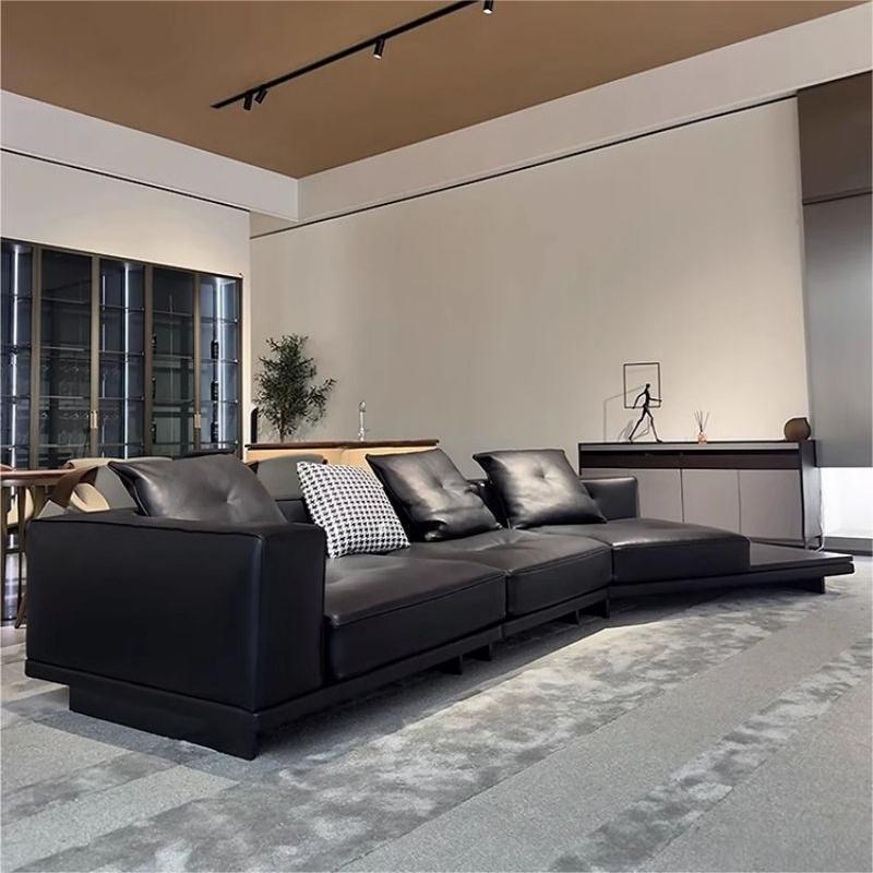 Siyi head layer leather sofa with irregular Italian minimalist fabric corner, large living room with straight and curved layout