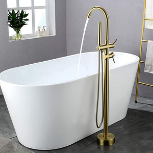 Floor Mount Gold Black Bathroom Shower Faucet Freestanding Bathtub Faucet Bath Tub Filler Faucet with Hand Shower