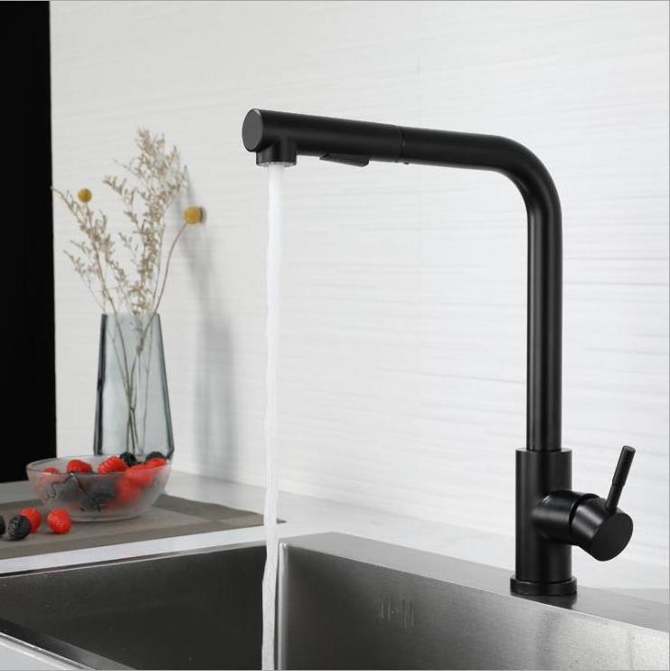 Matte Black Brushed Single Handle Deck Mount Pull Down Pull Out Sprayer Stainless Steel Kitchen Faucets for Sink