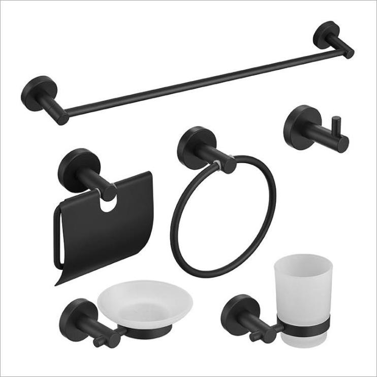 Wholesale 304 Stainless steel Modern Luxury Brushed Matte Black Gold Hotel Bathroom Bath Hardware Set Bathroom Accessories Set