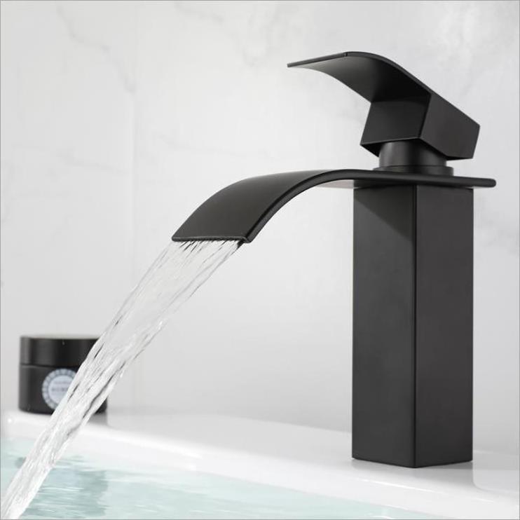 304 Stainless Steel Matte Black Brushed Gold Waterfall Bathroom Faucet Bathroom sink Faucet Basin Faucets for Vanity Sink