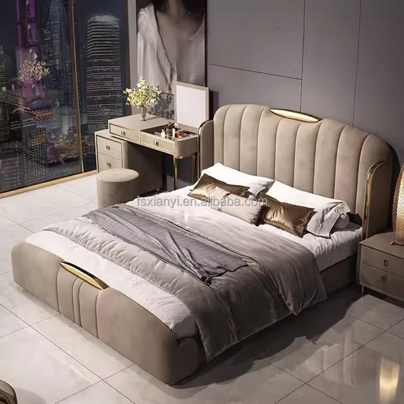 modern bedroom furniture set Italy bed room furniture  crush button tufted velvet bed luxury double bed