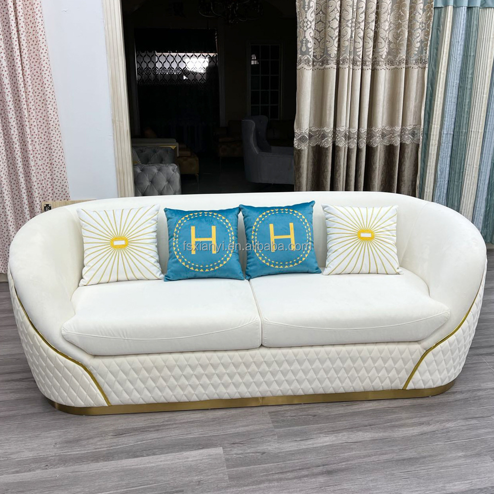 Modern New Design Luxury Home Furniture Italian Leather White Fabric 3-seater Sofa Set