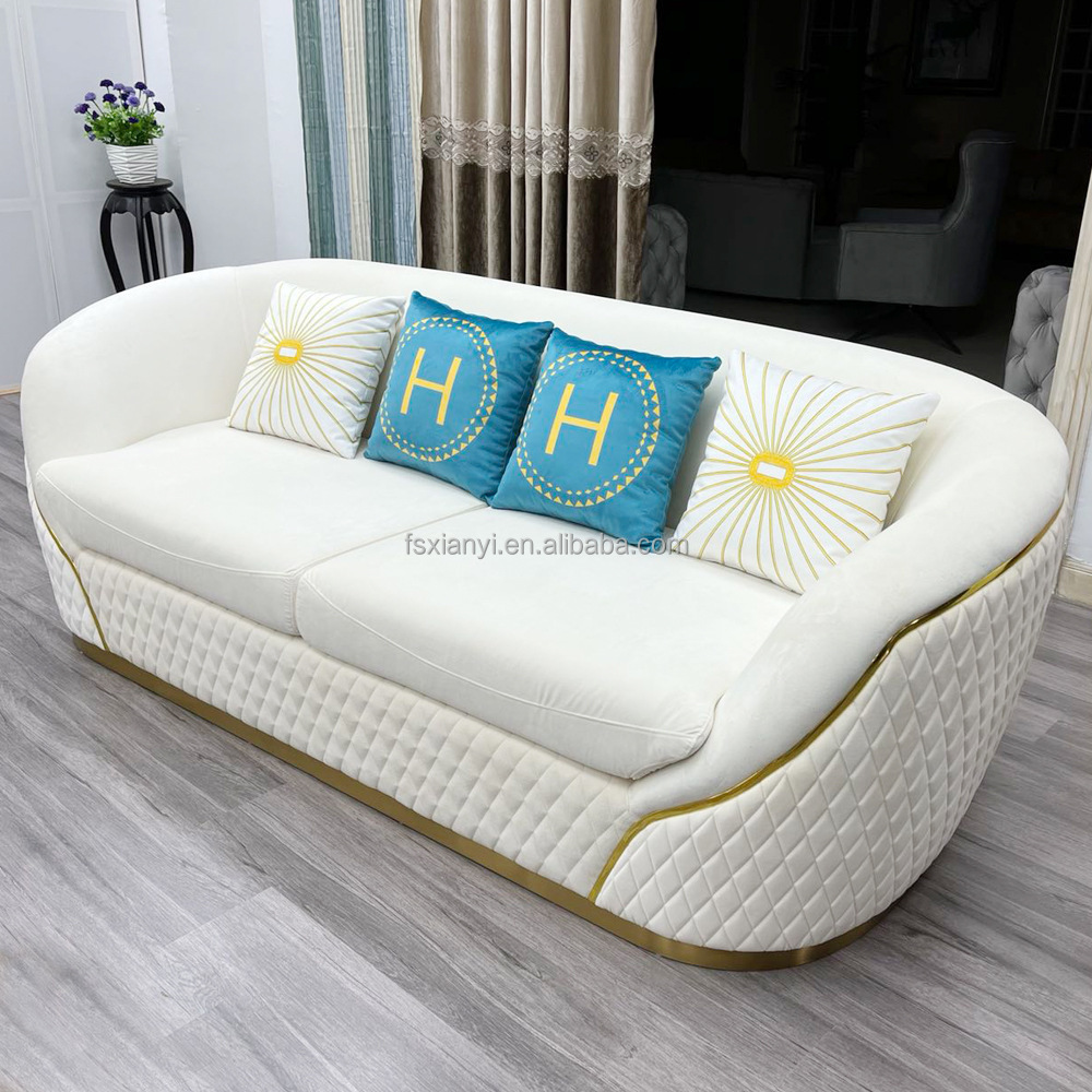 Modern New Design Luxury Home Furniture Italian Leather White Fabric 3-seater Sofa Set