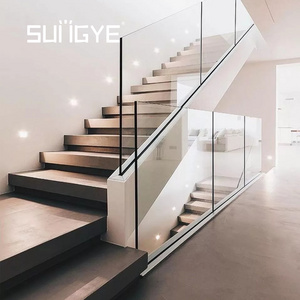 Frameless glass railing indoor stairs decorative deck black commercial tempered residential glass stair railing